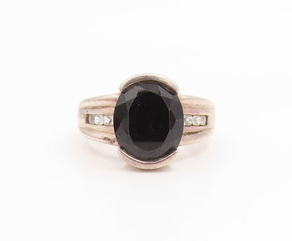 925 Sterling Silver Vintage Ring Onyx & Topaz Statement Band  Sz 7  RG35833