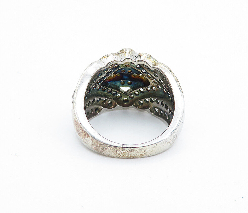 925 Sterling Silver  Vintage Sparkling Topaz Tapered Band Ring Sz 7  RG7191