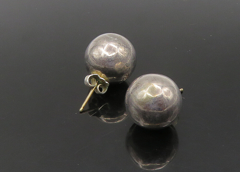 925 Sterling Silver & 14K GOLD  Vintage Shiny Sphere Stud Earrings  EG11275