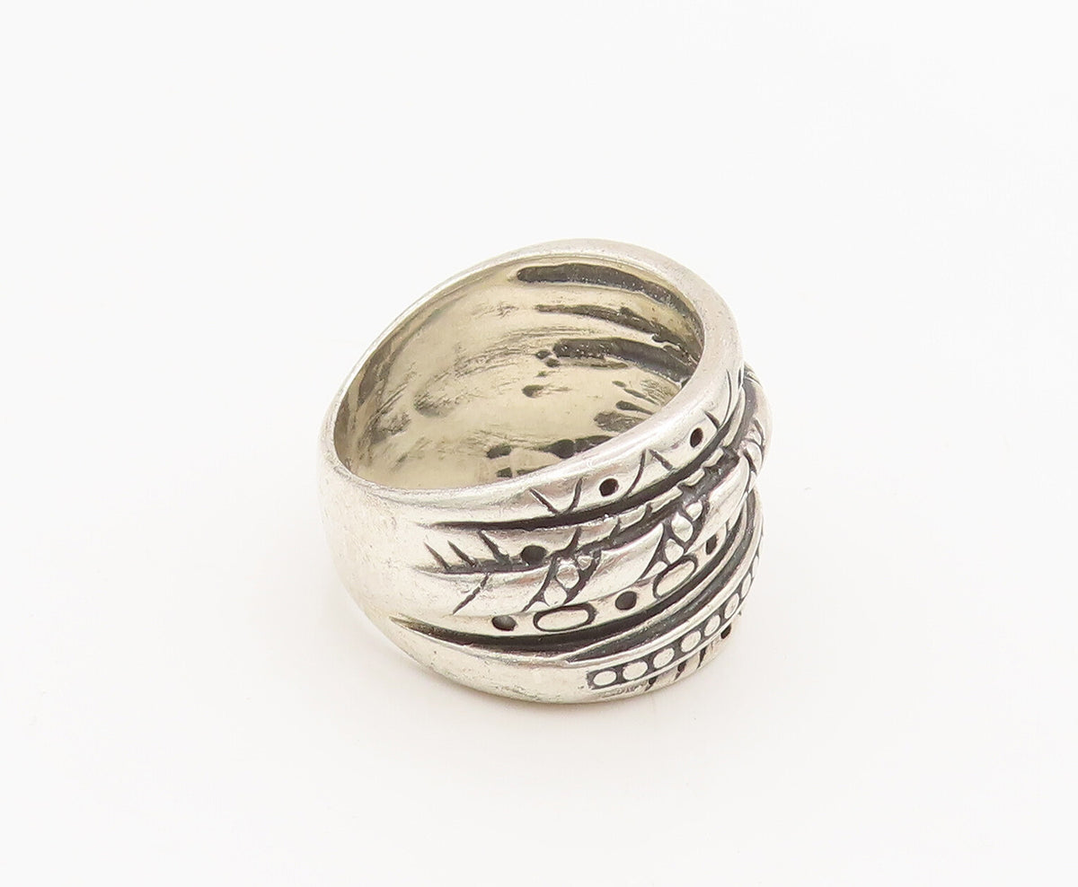 SHUBE 925 Silver Vintage Carved Connected Broad Multiring Ring Sz 7 RG26850