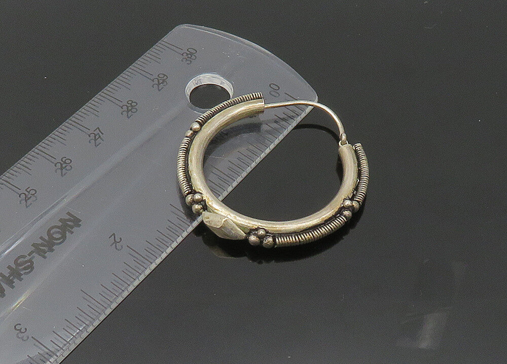 925 Sterling Silver  Vintage Wire Twist Design Round Hoop Earrings  EG10703