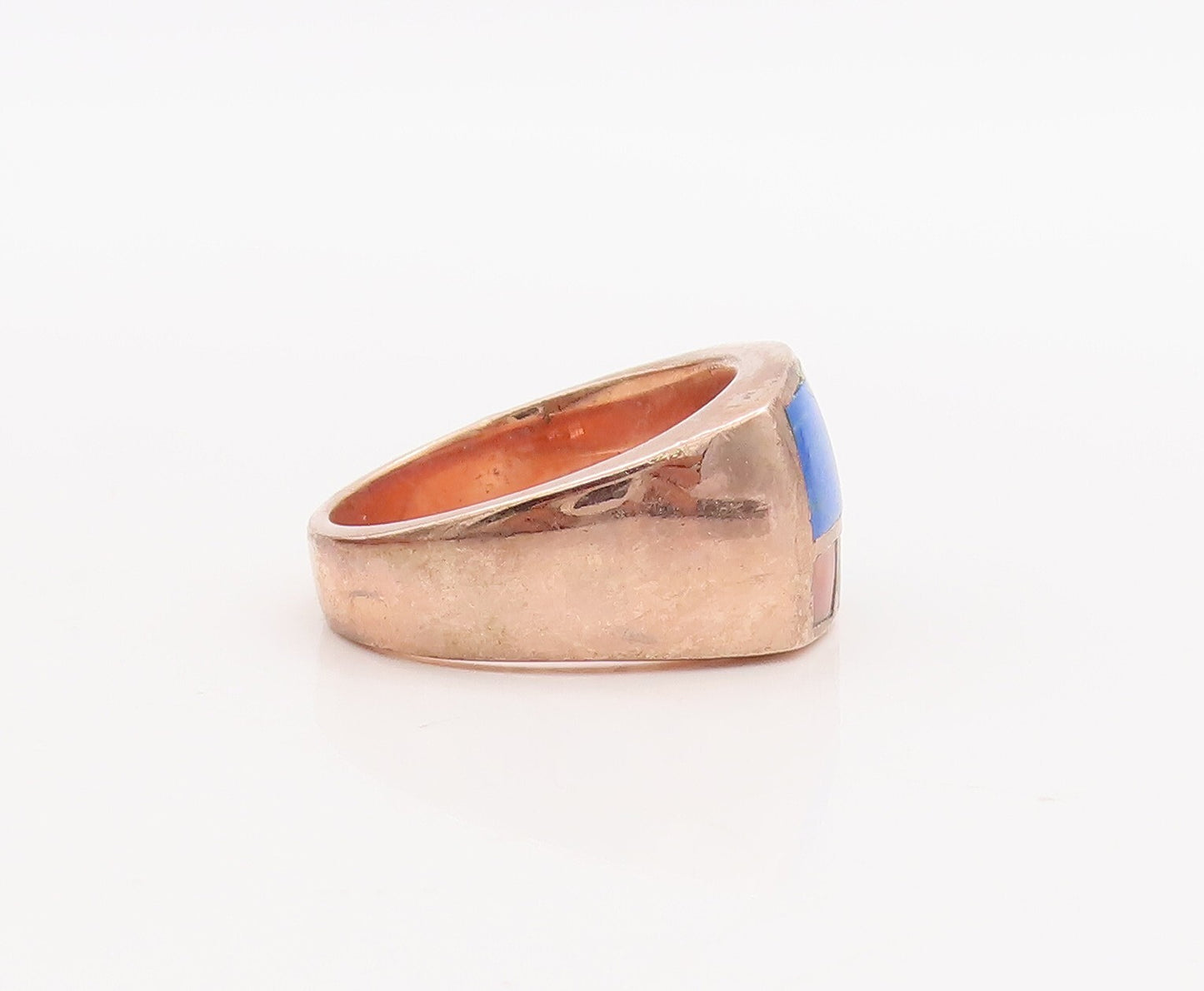 925 Sterling Silver Vintage Ring Multiple Gemstones Rectangle Inlay Sz 8 RG28707