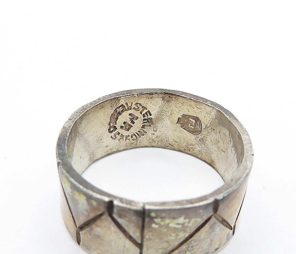 MEXICO 925 Sterling Silver  Vintage Dark Tone Etched Band Ring Sz 9.5  RG4146