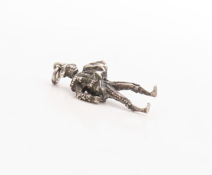 925 Sterling Silver Vintage Pendant Dark Tone Carved Man Charm  PT23726