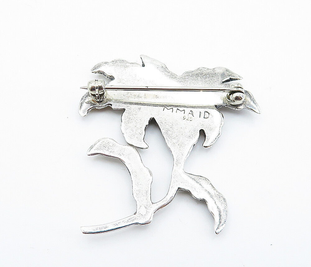 MMA 925 Sterling Silver  Vintage Mother Of Pearl Flower Brooch Pin  BP2828