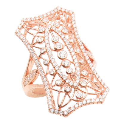 925 Sterling Silver Vintage Ring Gold Plated Topaz Openwork Band  Sz 7  RG35090