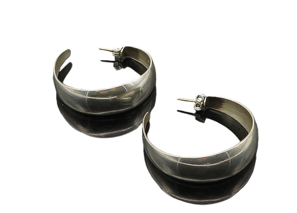 925 Silver & 14K GOLD  Vintage Shiny Smooth Pointed JHoop Earrings  EG5000