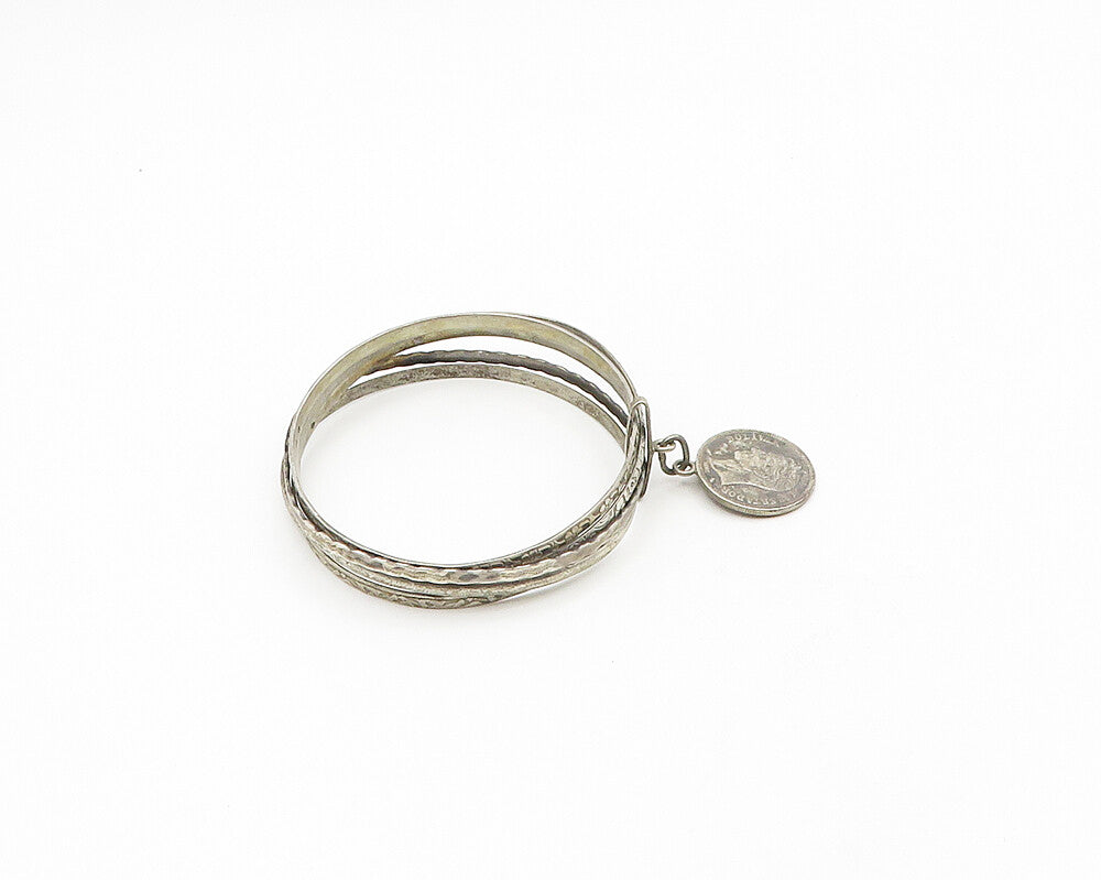 EUROPEAN 925 Silver  Vintage Antique Venezuelan Coin Bangle Bracelet  BT7601