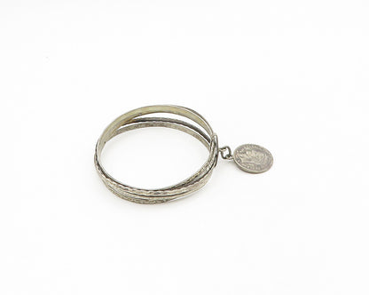 EUROPEAN 925 Silver  Vintage Antique Venezuelan Coin Bangle Bracelet  BT7601