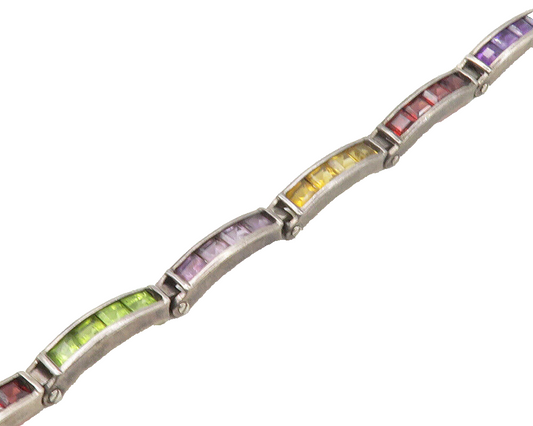 DEZAN 925 Silver Vintage Amethyst Citrine & Multi Stone Chain Bracelet BT6734