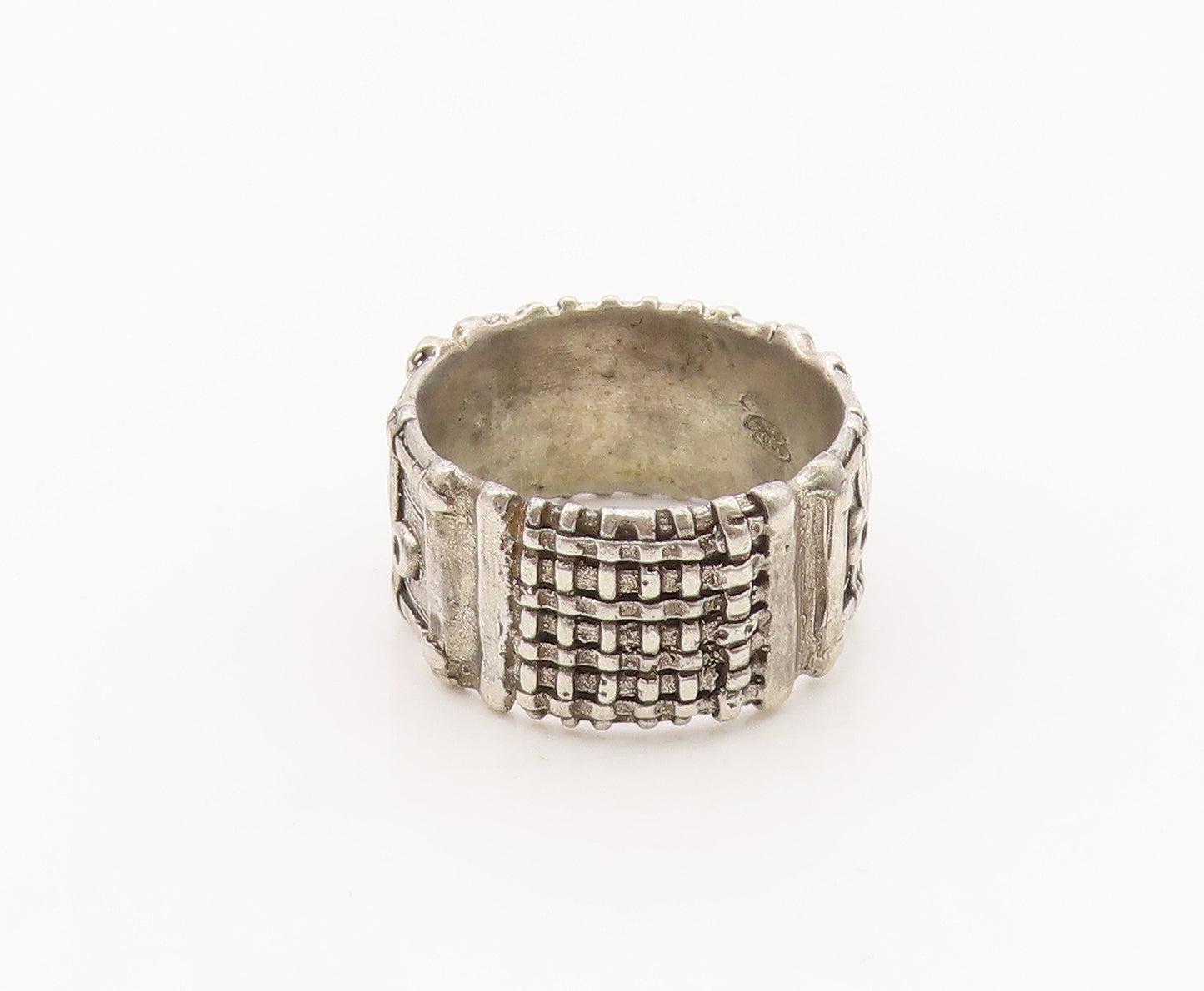 925 Sterling Silver Vintage Ring Textured Woven Statement Band  Sz 6  RG36406