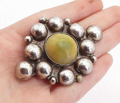 MEXICO 925 Sterling Silver  Vintage Antique Cabochon Agate Brooch Pin  BP1343