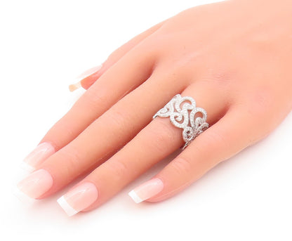 925 Sterling Silver Vintage Ring Designer Swirly Cutout CZ Inlay  Sz 6  RG29761
