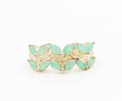 925 Sterling Silver Vintage Ring Marquise Emerald Leafy Band  Sz 6.5  RG35654