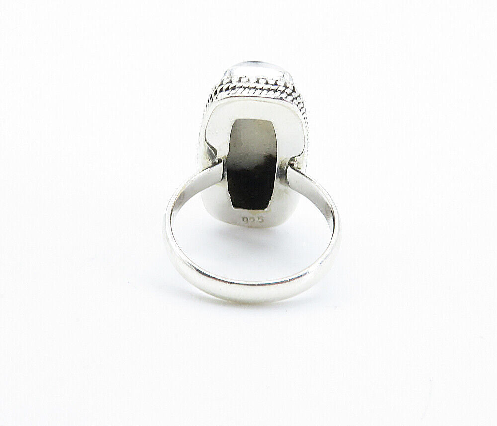 925 Sterling Silver  Cabochon Black & White Jasper Cocktail Ring Sz 8  RG8211