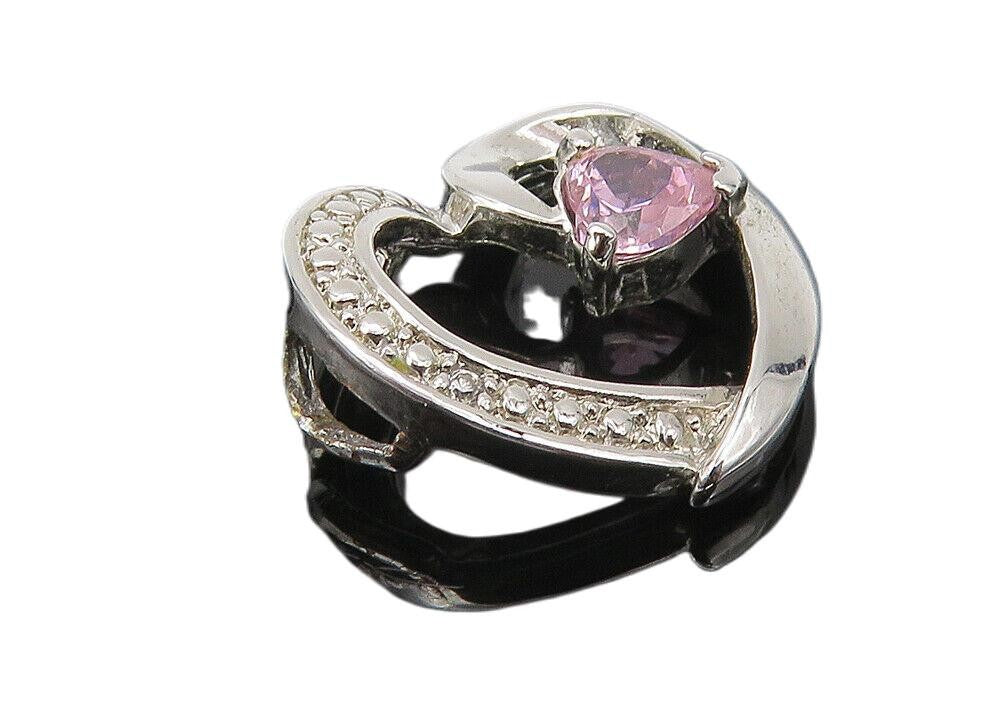 925 Sterling Silver  Pink Topaz Shiny Open Love Heart Motif Pendant  PT8306