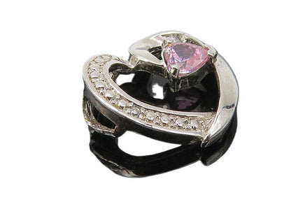 925 Sterling Silver  Pink Topaz Shiny Open Love Heart Motif Pendant  PT8306