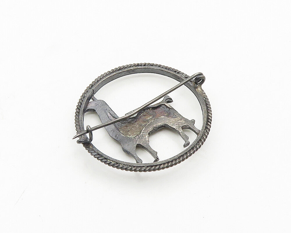925 Sterling Silver  Vintage Dark Tone Alpaca Open Circle Brooch Pin  BP7300