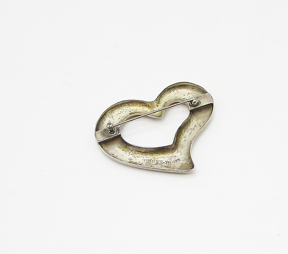 MEXICO 925 Sterling Silver  Vintage Cut Out Love Heart Brooch Pin  BP1017