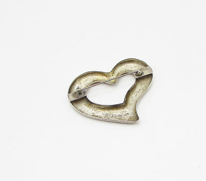 MEXICO 925 Sterling Silver  Vintage Cut Out Love Heart Brooch Pin  BP1017