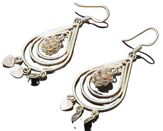 925 Sterling Silver  Vintage Shiny Open Tear Drop Dangle Earrings  EG10121