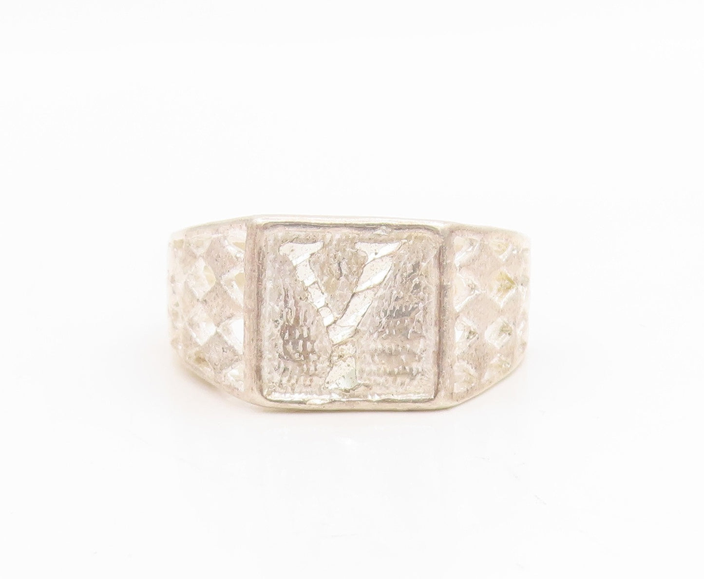 925 Sterling Silver Vintage Ring Etched Initial Y Monogram Band  Sz 11  RG34904