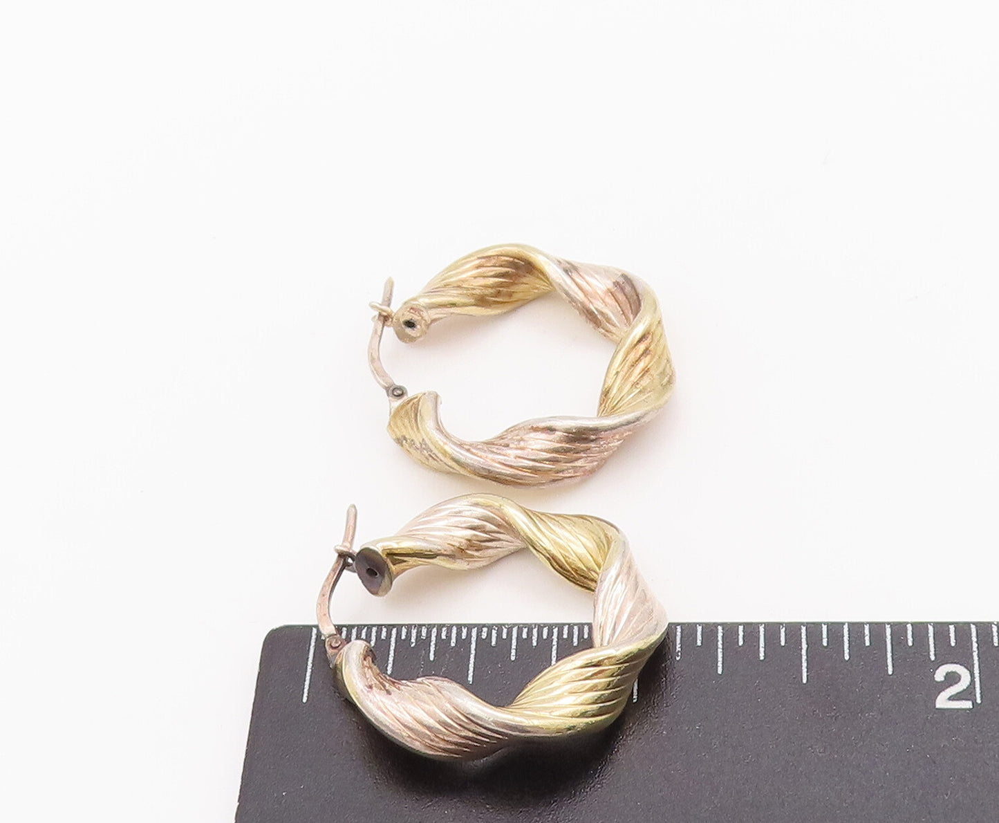 925 Sterling Silver Vintage Earrings Designer Grooved Twisted Hoops  EG13033