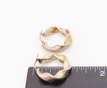 925 Sterling Silver Vintage Earrings Designer Grooved Twisted Hoops  EG13033