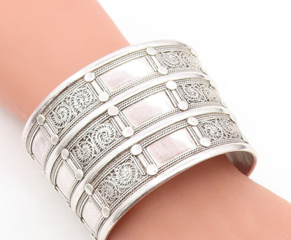 925 Sterling Silver  Vintage Modernist Swirl Pattern Cuff Bracelet  BT2650