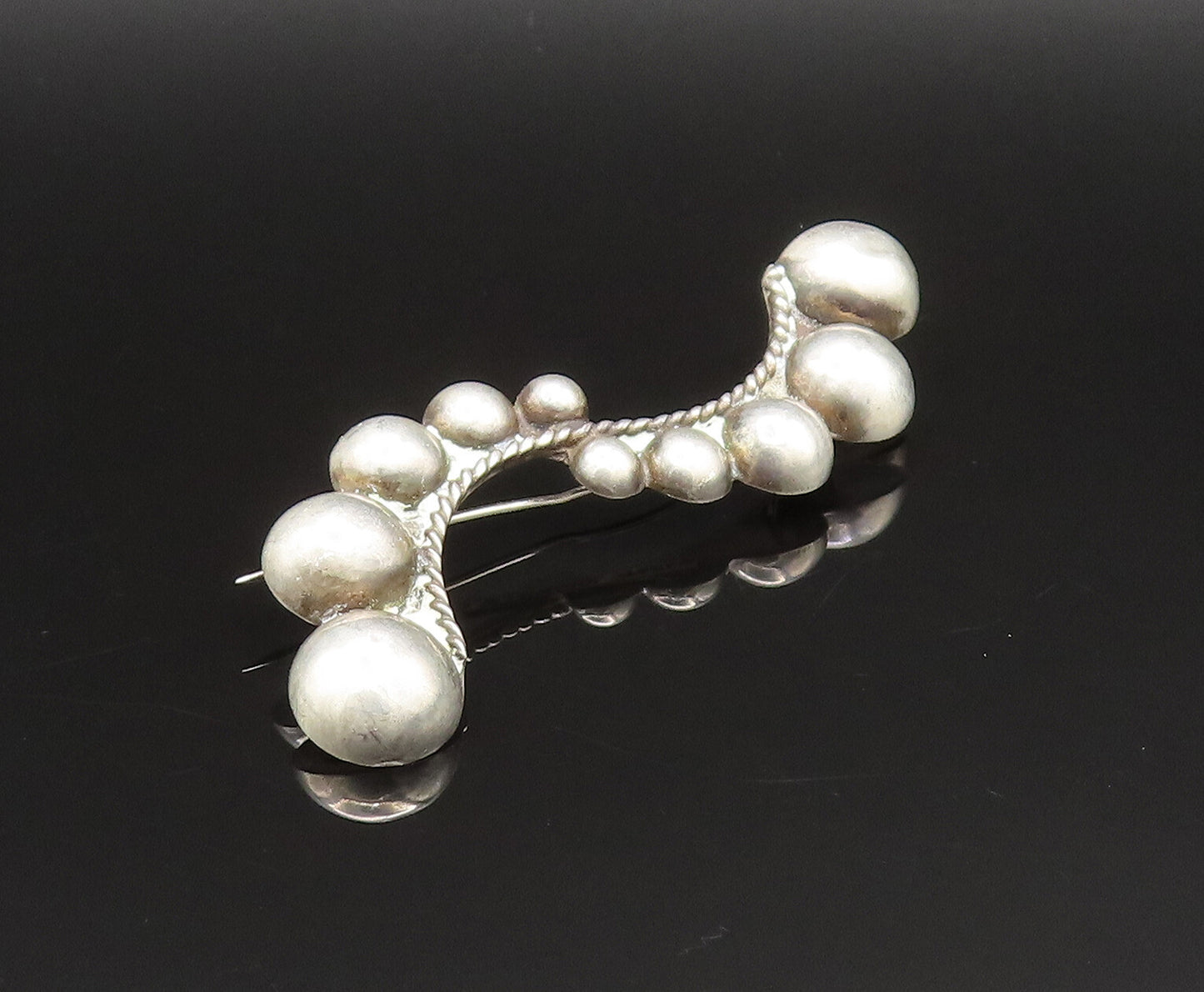 TAXCO 925 Silver  Vintage Antique Bead Ball & Twisted Rope Brooch Pin  BP9611