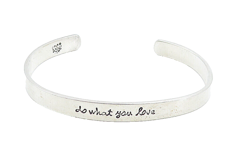 FAR FETCHED 925 Silver  Do What You Love Etched Quote Cuff Bracelet  BT2704