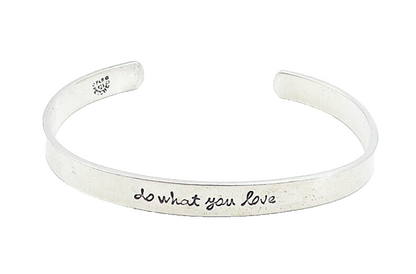 FAR FETCHED 925 Silver  Do What You Love Etched Quote Cuff Bracelet  BT2704