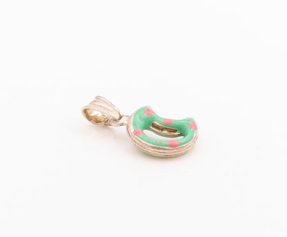 925 Sterling Silver Vintage Pendant Enameled Cutout Half Moon Charm  PT24670