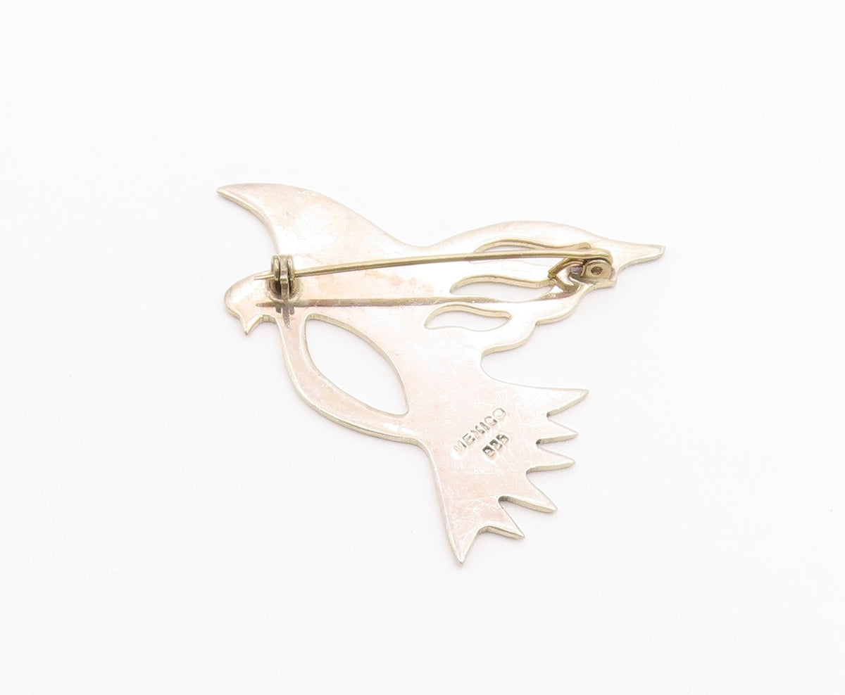 MEXICO 925 Sterling Silver  Vintage Shiny Flying Bird Motif Brooch Pin  BP4629