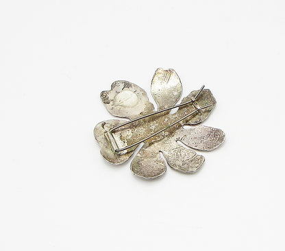 925 Sterling Silver  Vintage Hammered Carved Floral Clip  TR1017