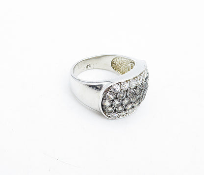 925 Sterling Silver  White Topaz Two Tone Polished Band Ring Sz 9  RG4729