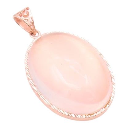 925 Sterling Silver  Cabochon Cut Rose Quartz Gold Plated Drop Pendant  PT7739