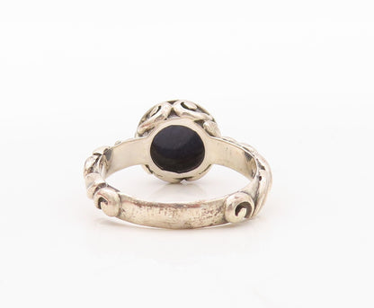 925 Sterling Silver Vintage Ring Swirly Carved Band Round Gemstone Sz 7  RG30693