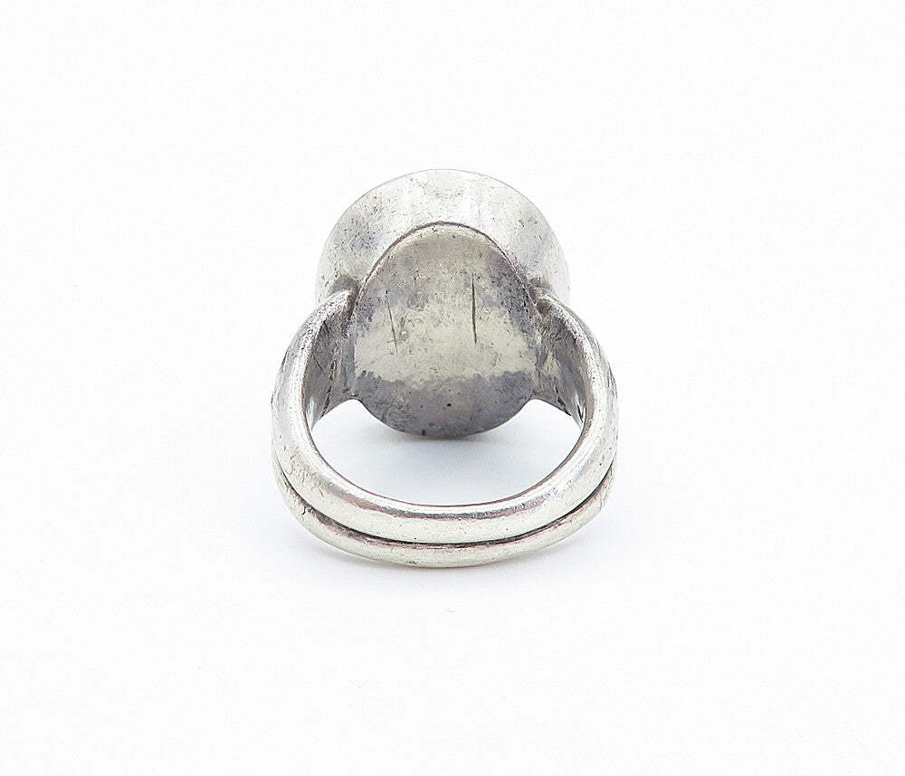 925 Sterling Silver  Vintage Shimmering Glass Art Cocktail Ring Sz 6  RG6822