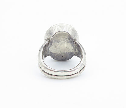 925 Sterling Silver  Vintage Shimmering Glass Art Cocktail Ring Sz 6  RG6822