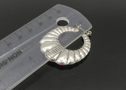 925 Sterling Silver  Vintage Shiny Hollow Scalloped Hoop Earrings  EG11184