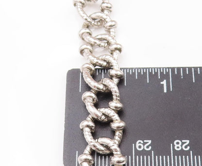 925 Sterling Silver Vintage Necklace Carved Beaded Rope Rings Linked  NE4269
