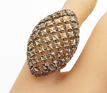 925 Sterling Silver  Vintage Shiny Two Tone Star Dome Band Ring Sz 6  RG5353