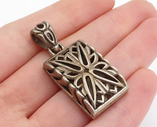 925 Sterling Silver  Vintage Dark Tone Floral Cutout Design Pendant  PT3257