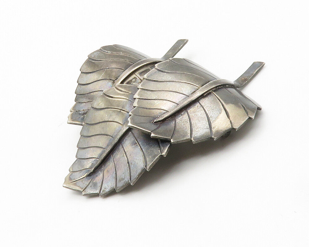 DESIGNER 925 Sterling Silver Vintage Dark Tone Floral Leaves Brooch Pin BP5559