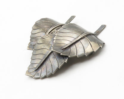 DESIGNER 925 Sterling Silver Vintage Dark Tone Floral Leaves Brooch Pin BP5559