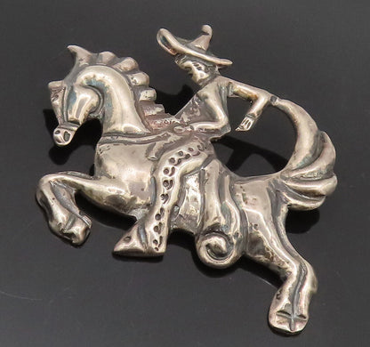 MEXICO 925 Silver  Vintage Antique Jockey Riding Horse Brooch Pin  BP10488