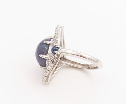 925 Sterling Silver Vintage Ring Cabochon Gemstone & Topaz Inlay  Sz 7  RG30977