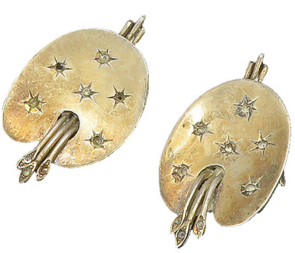925 Silver  Vintage Antique Topaz Painter Palette Non Pierce Earrings  EG11352