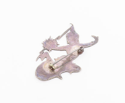 SIAM 925 Sterling Silver  Vintage Enamel Niello Dancer Brooch Pin  BP4454